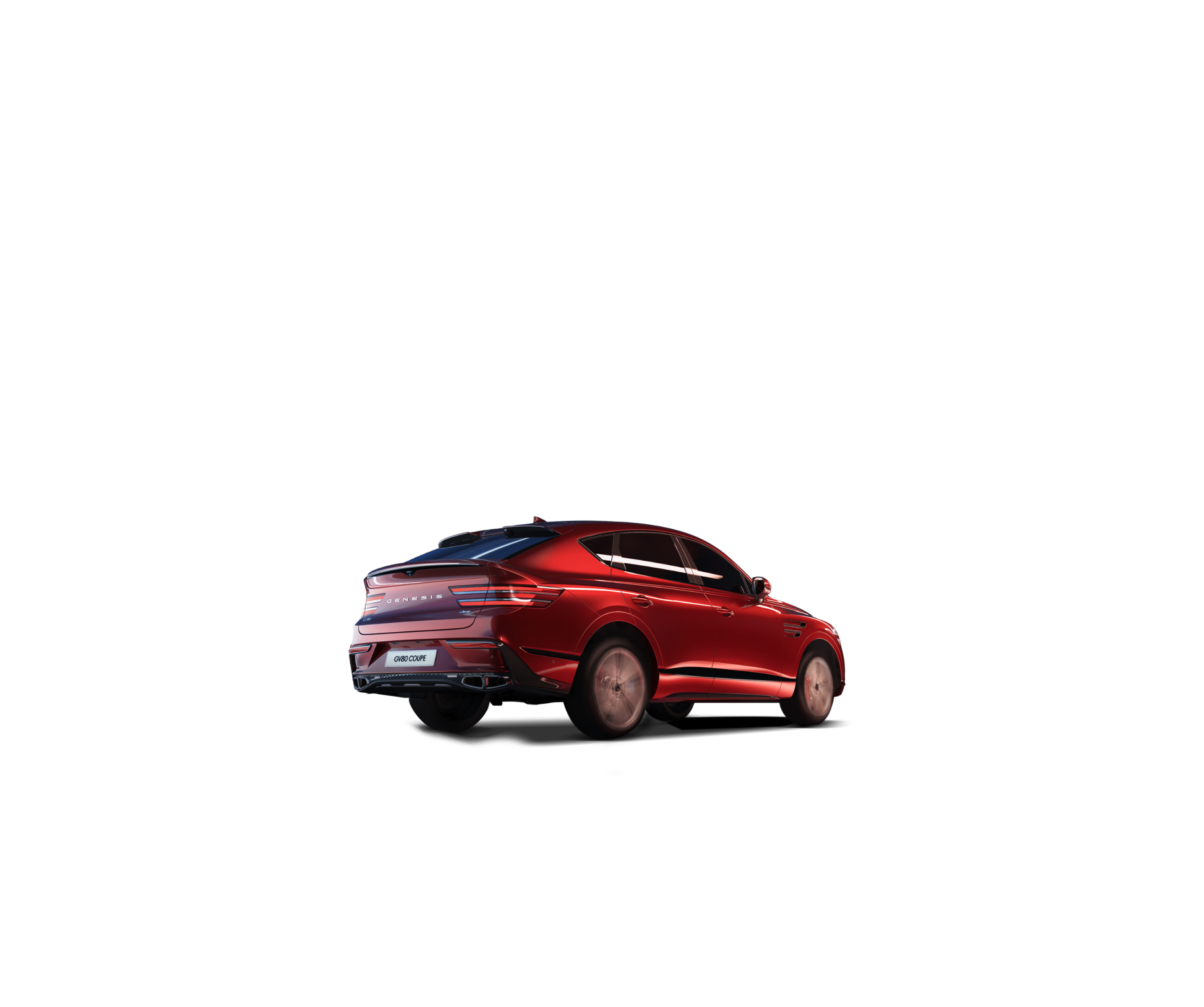 Mauna Red GV80 Coupe driving quickly through a tunnel.