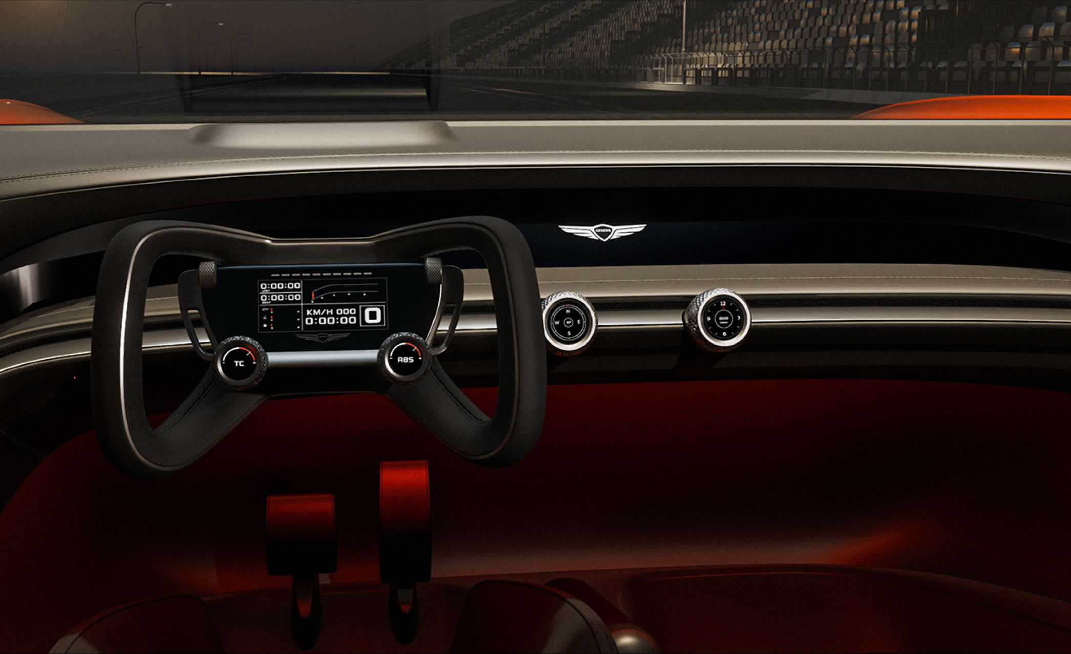 Seated in the driver’s seat of the X Gran Berlinetta Concept, the interior exudes simplicity with the Genesis logo prominently displayed. A minimalist design that speaks volumes.