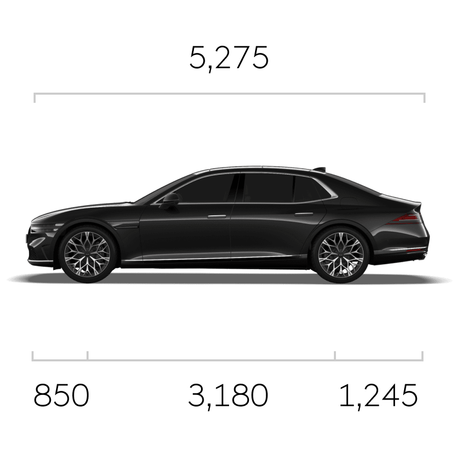 The front, side, and rear view of Maui Black G90.