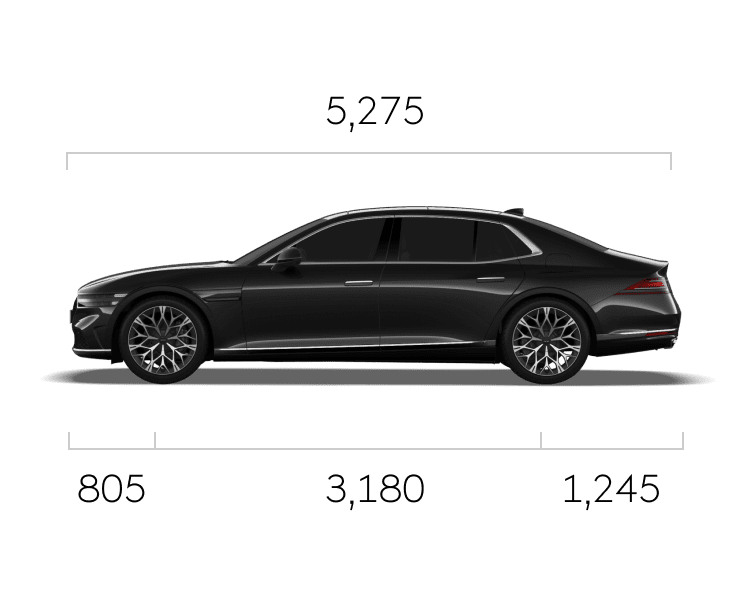 The front, side, and rear view of Maui Black G90.