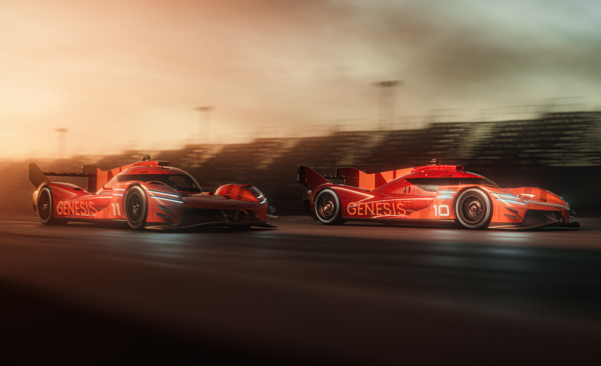 Two GMR-001 hypercars are racing on the racing track.