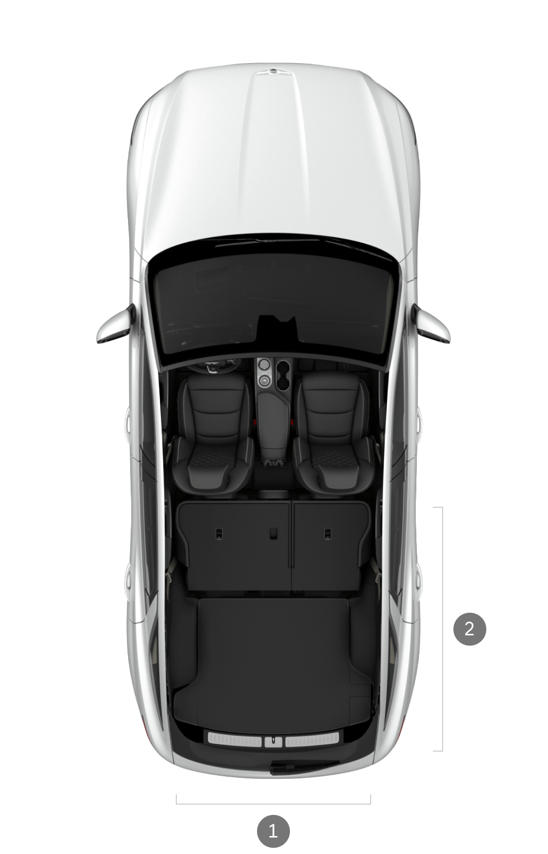 An aerial view of the Electrified GV70 demonstrating its width of 1320mm and length of 1550mm.