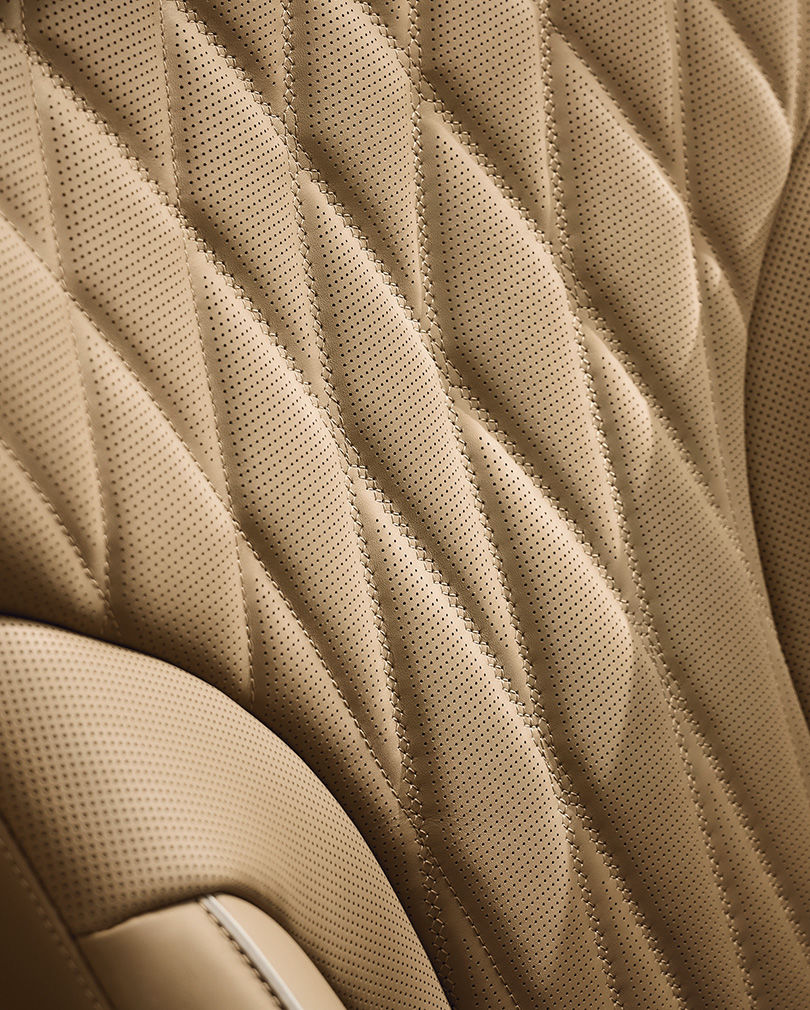 A close-up of the Prime Nappa Leather Seats inside G80.