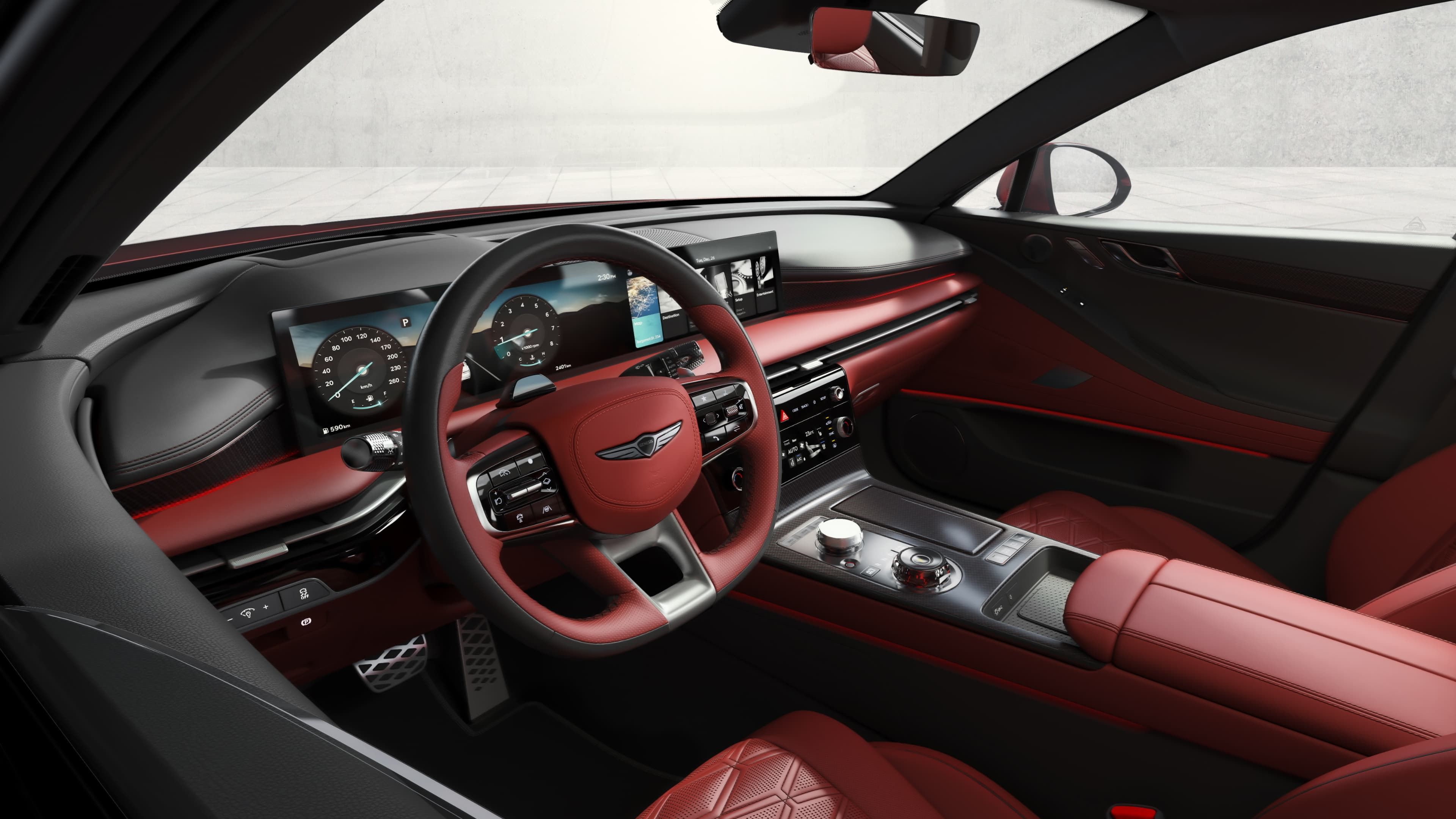 The full front row is shown from the driver's seat.