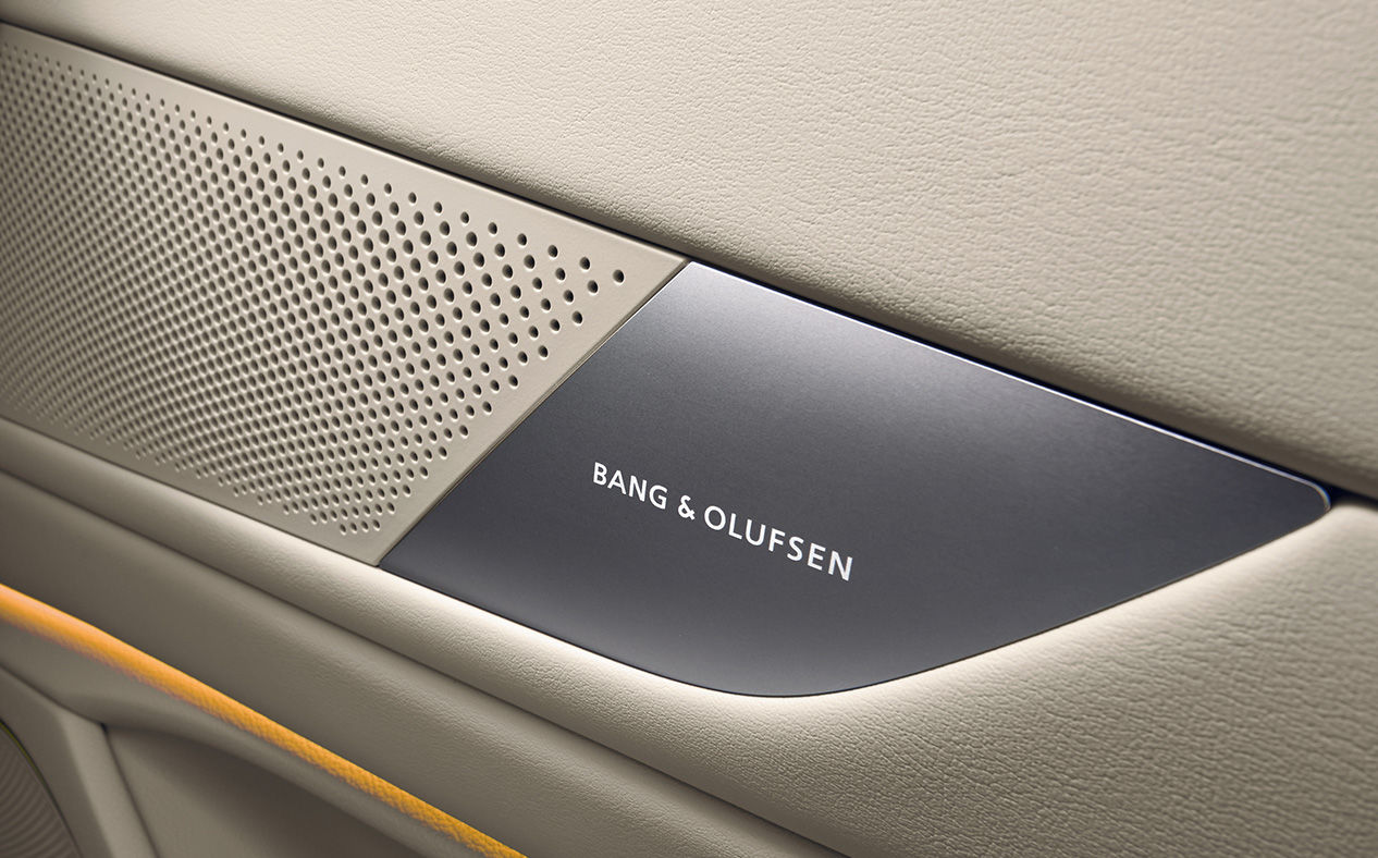 A close-up of a Bang & Olufsen speaker.