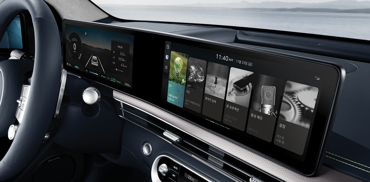The GV60's cluster and navigation screen provide Genesis' advanced mobility experience.