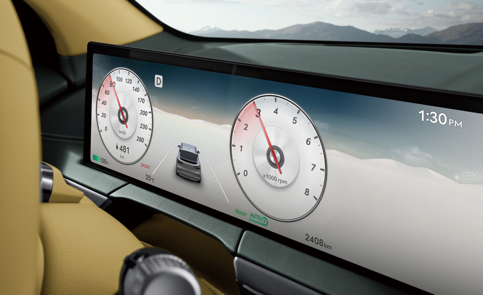  Sport mode is set on the front seat display.