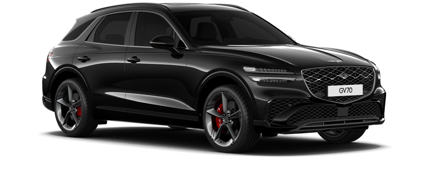 GV70 sport model in Glossy Vic Black color.