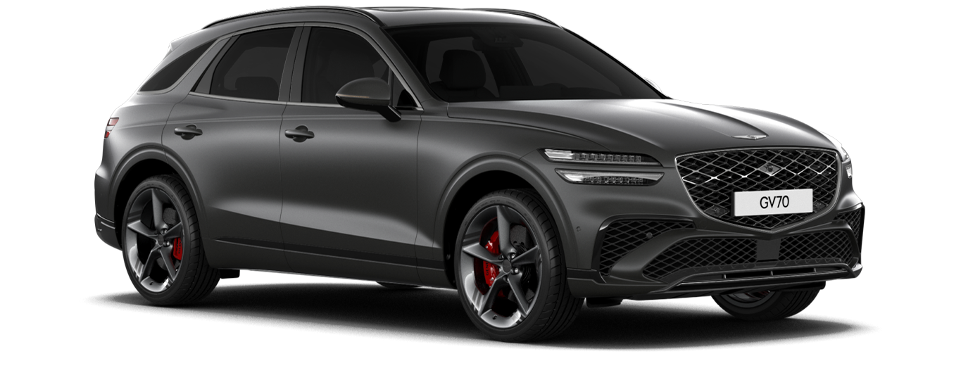 GV70 sport model in Matte Makalu Gray color.
