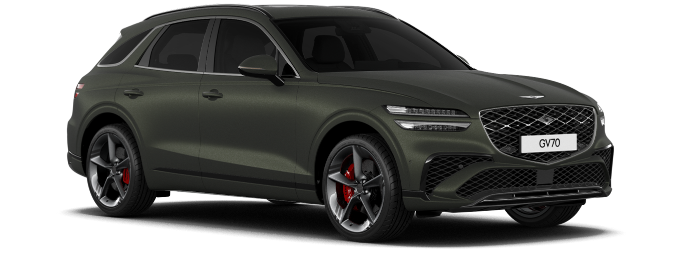 GV70 sport model in Matte Stor Green color.