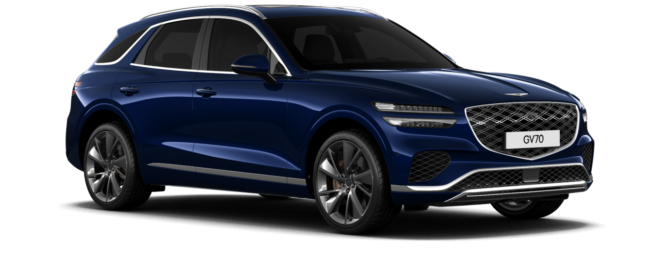 GV70 standard model in Glossy Capri Blue color.