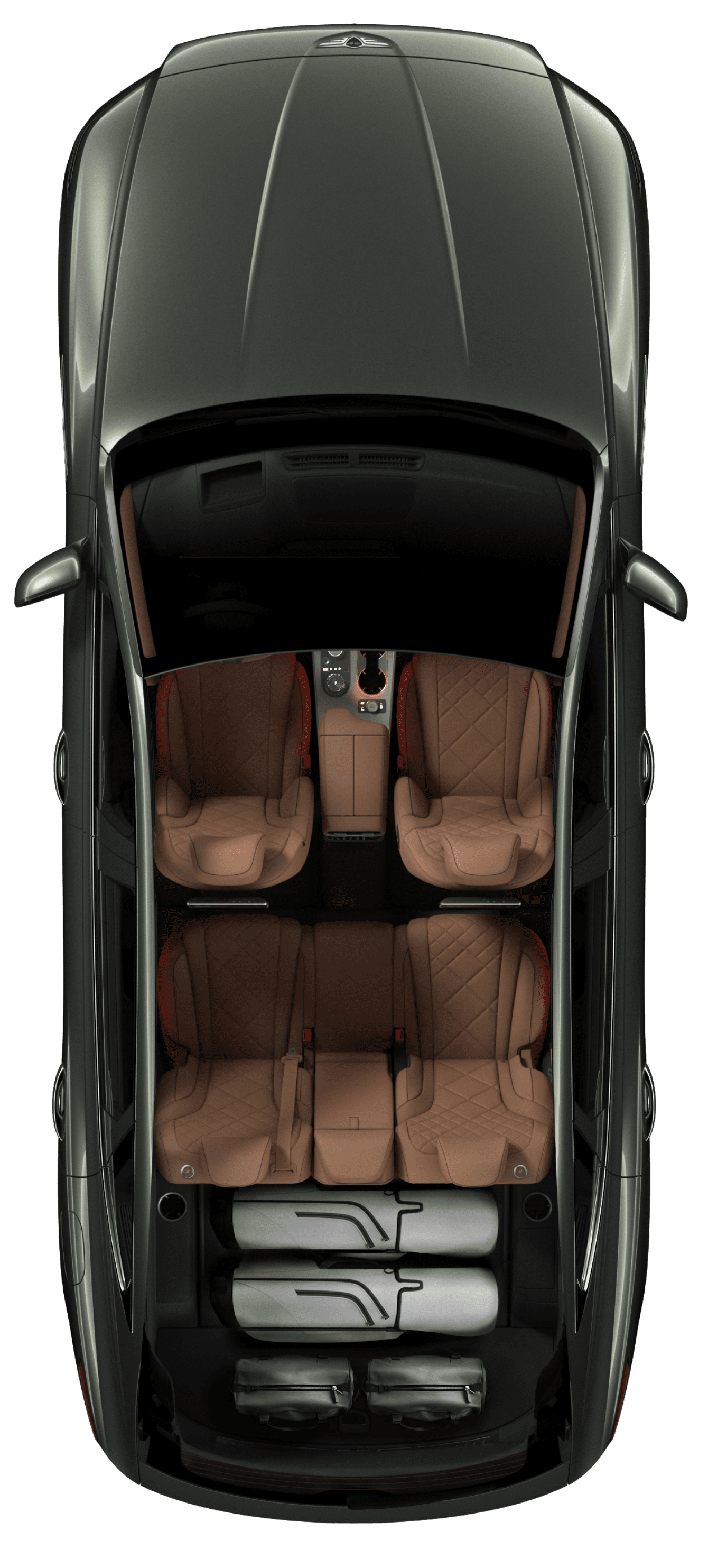The roof of Makalu Gray GV80 is transparent to show the interior with 6 seats.