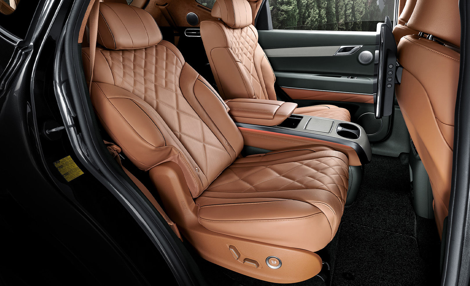 The back seats are seen through the center of the front seats.