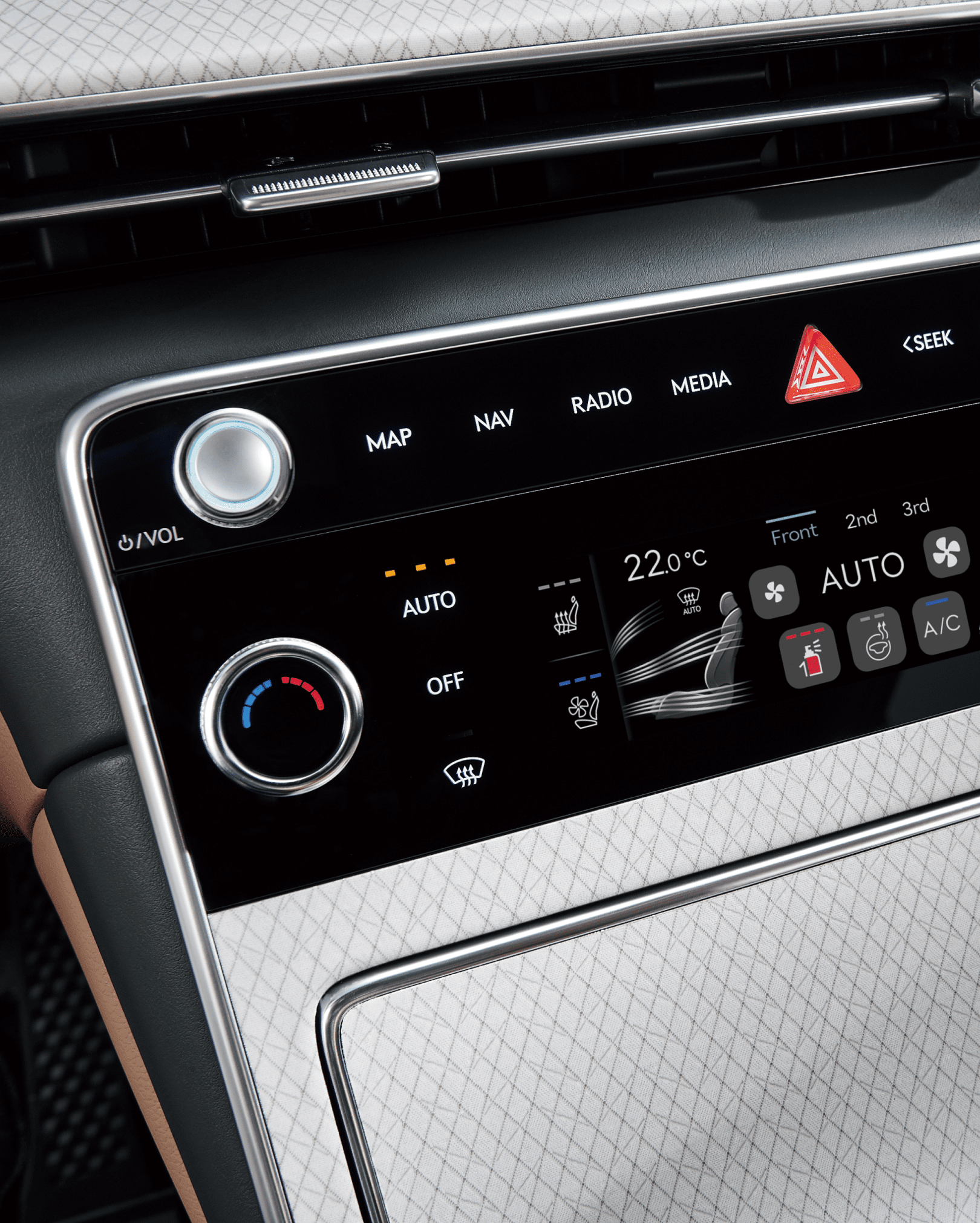 The A/C control panel inside GV80 with air purification turned on.