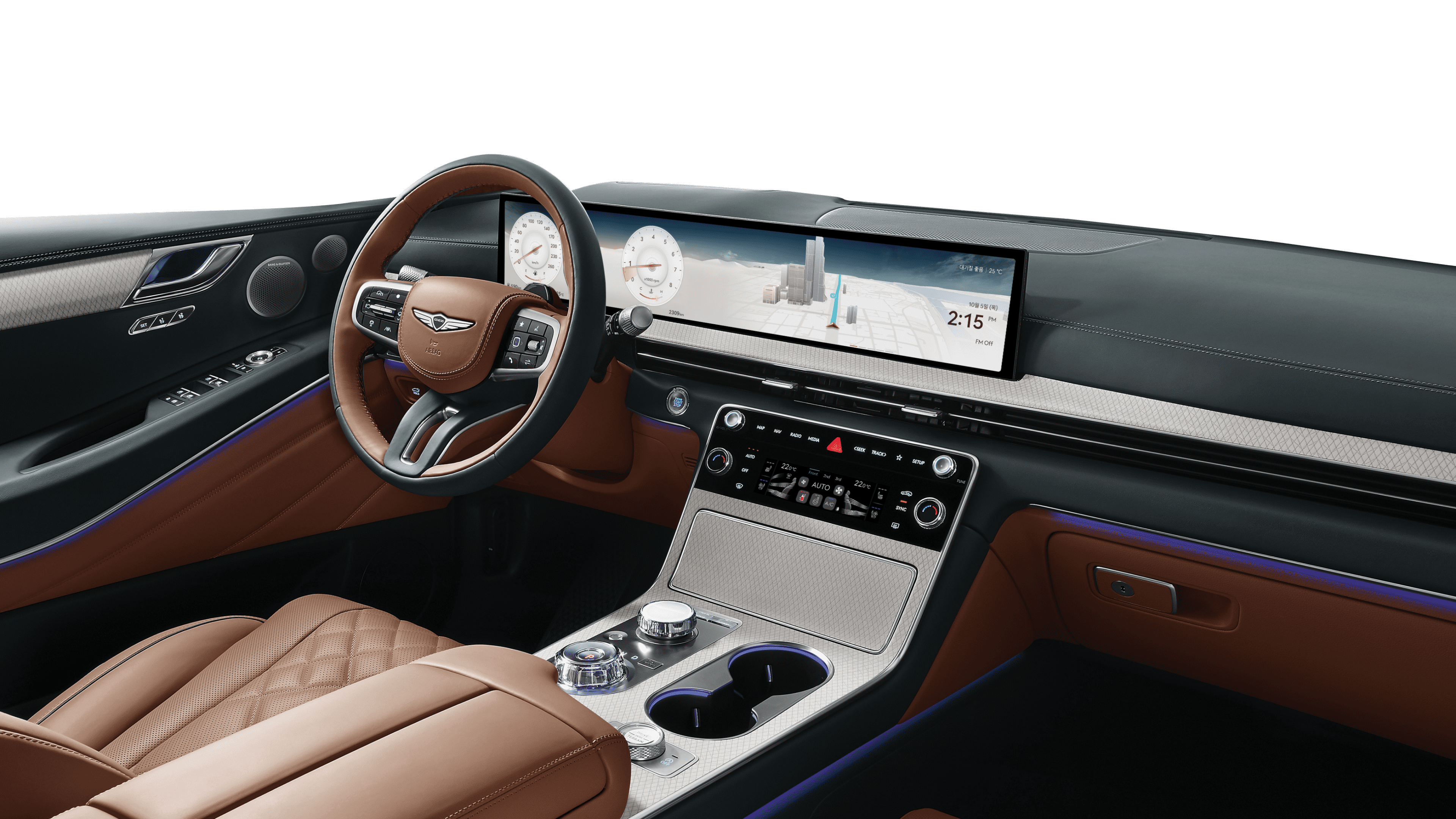 A driver and the 27-inch display inside the GV80.